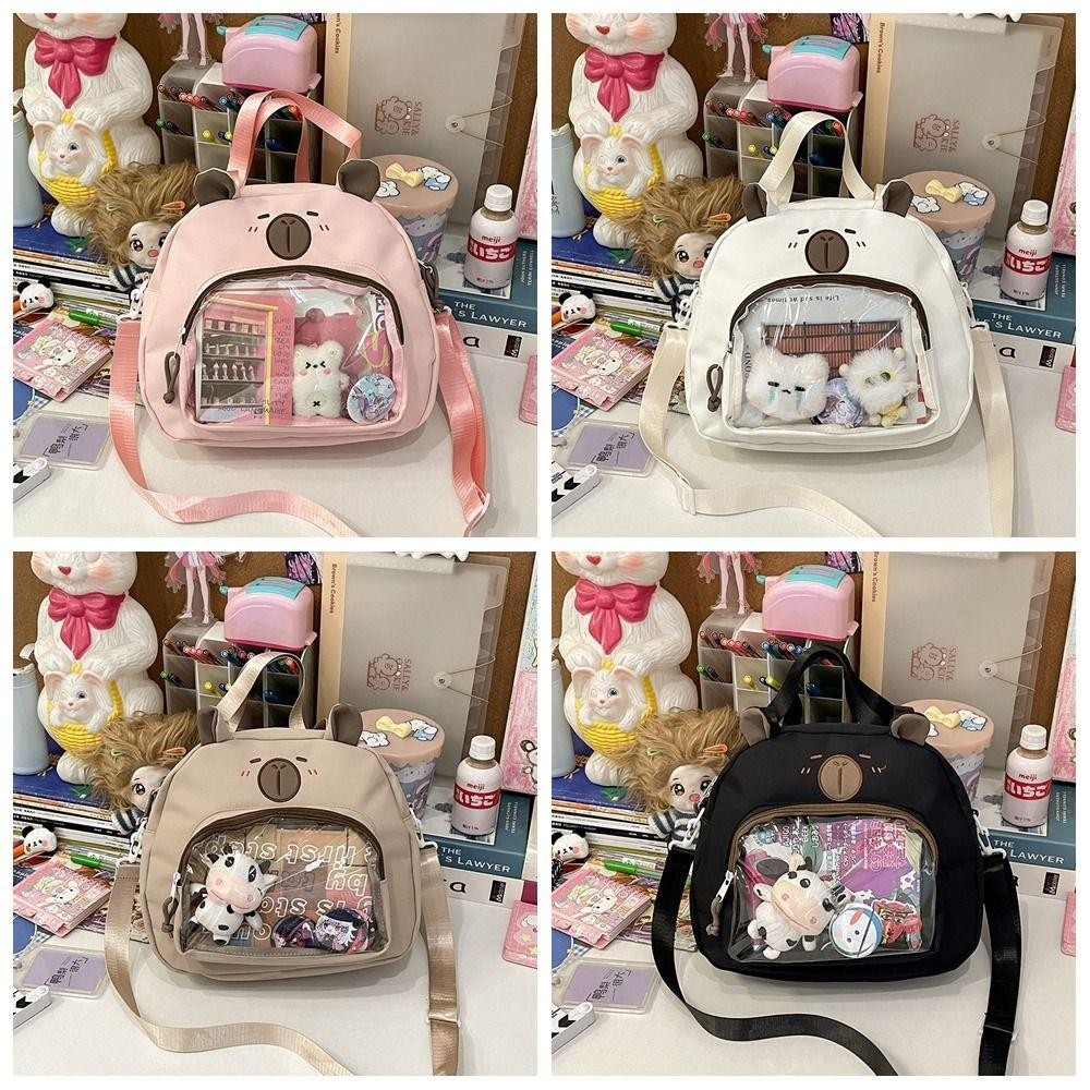 Cyberglide Transparent Itabag, กระเป๋าสะพาย Capybara สไตล์ญี่ปุ่นฮาราจูกุ, ป้ายแบบพกพาแสดงความจุขนาดใหญ่กระเป๋าผ้าใบลําลองนักเรียน
