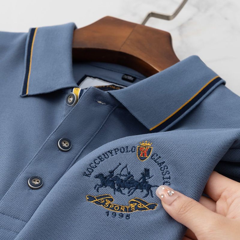 Paul สไตล์ใหม่ Mens Tops วัยกลางคนเยาวชน High-End ปัก POLO เสื้อแขนสั้นผ้าฝ้ายเสื้อยืดลําลอง