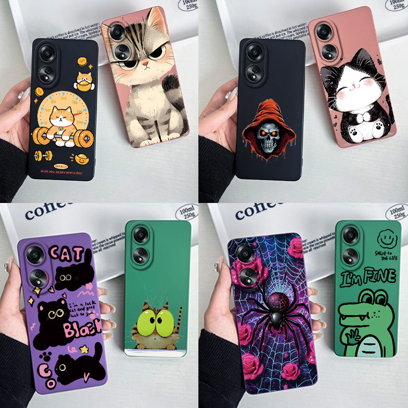 สําหรับ OPPO A58 4G A38 A18 4G เคสโทรศัพท์ CPH2577 CPH2579 CPH2591 ปลอกซิลิโคนอ่อนนุ่มหวานแฟชั่นทาสีการ์ตูนกันชนสําหรับชายหญิงน่ารักดอกไม้พิมพ์ปกหลัง