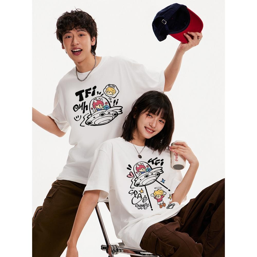 Papaya เสื้อยืด Oversize ลายการ์ตูน 'SpaceShip' เสื้อยืดผู้หญิงผ้าฝ้าย 100% สวมใส่สบาย WS1121 Clothi