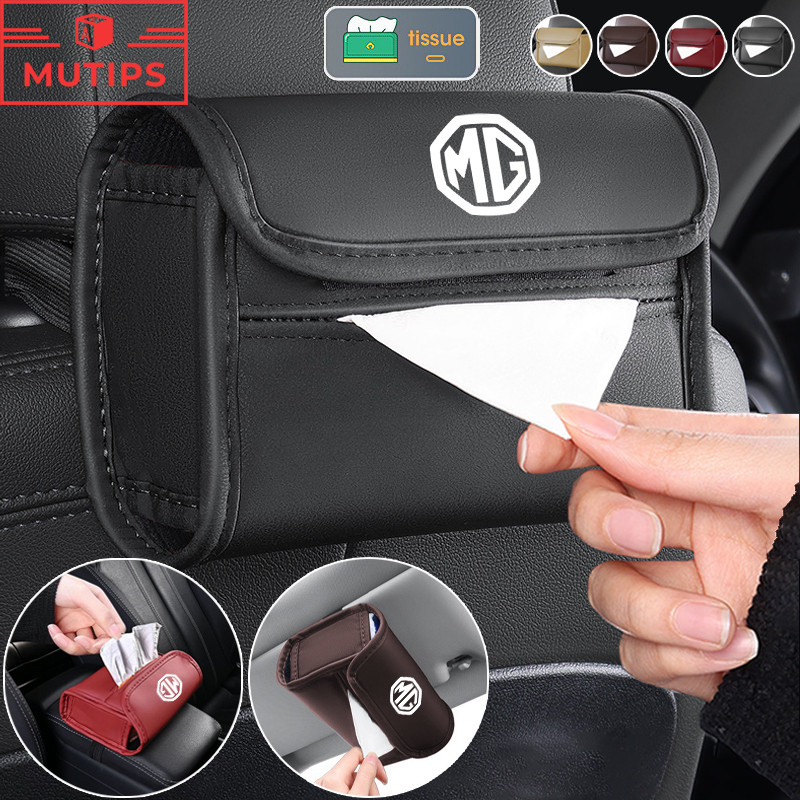 MG กล่องทิชชู่รถยนต์ หนังPU แขวนประเภท ที่ใส่ทิชชูในรถ ม่านบังแดดรถยนต์ Tissue Box สําหรับ HS ZS EP MG5 MG3 MG4 EV 4 5 6 GM Mulan VS HEV Extender