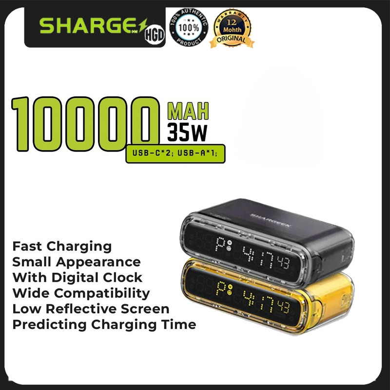Sharge Starship Seer 10000mAh Powerbank เครื่องชาร์จแบบพกพา 35W ชาร์จเร็วพร้อมนาฬิกาดิจิตอล