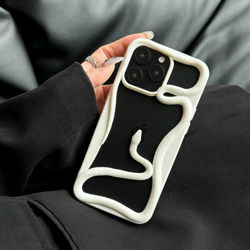 3d hollowed out เคสโทรศัพท์สีขาวรูปงูสําหรับ iPhone 11 12 13 14 15 16 Pro Max Plus ปลอก Simple anti fall ปกอ่อนสําหรับ iPhone13 กรณี