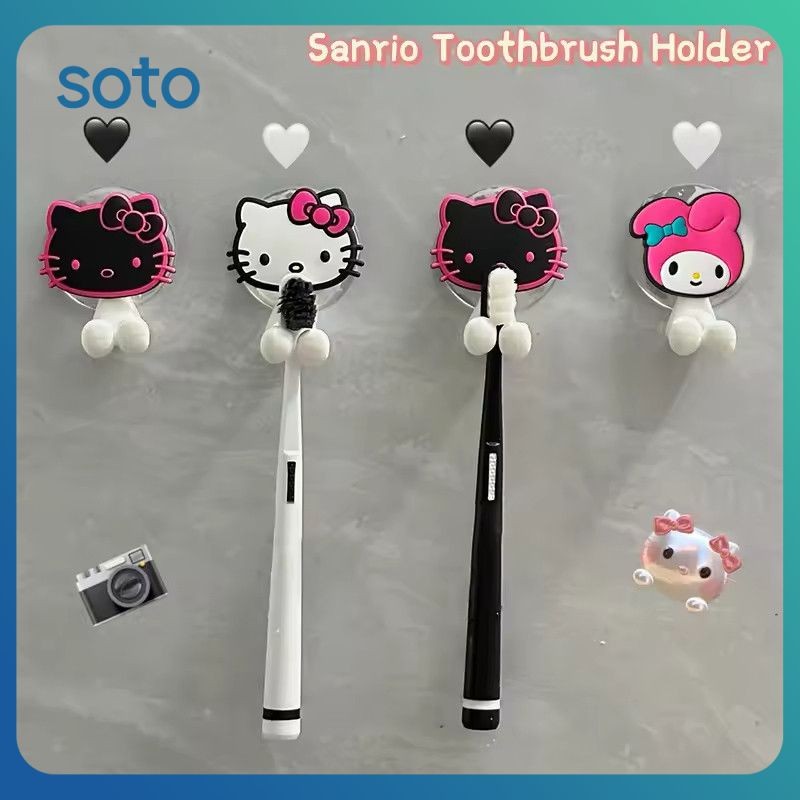 ♫ Cartoon Hello Kitty Child Toothbrush Holder Anime Sanrio Multipurpose Wall Mounted Shelf Family Kitchen Bathroom Supplies Gift