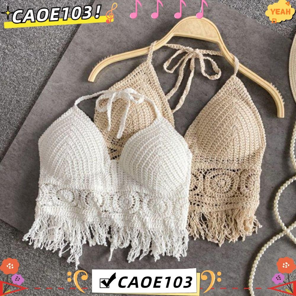 Caoe103 เสื้อกล้ามสั้น,พู่เย็บปักถักร้อยผู้หญิงชุดชั้นใน,Hollow Out Summer Beach Halter Top