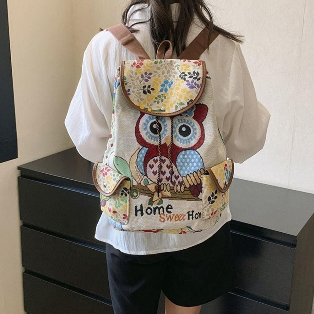 กระเป๋ากลับหัวแบบช้างนกฮูก ทำจากผ้าใบ สไตล์ชาติพันธุ์ สะดวกสบายในการสะพาย - รูปที่ 2