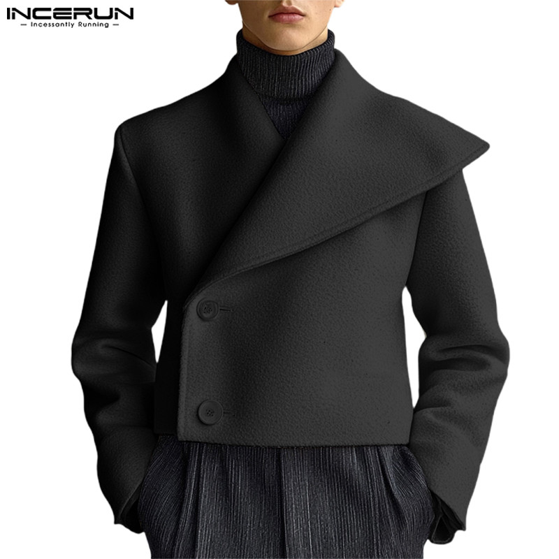 Incerun เสื้อเบลเซอร์แขนยาวสีทึบสําหรับผู้ชายวินเทจลําลอง