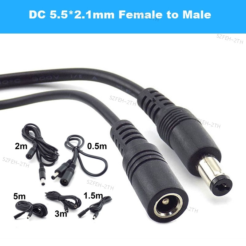 Dc Power Extension Cable Female to Male Plug Adapter 12V สายไฟ 5.5x2.1 มม. สําหรับกล้องวงจรปิด FTH3