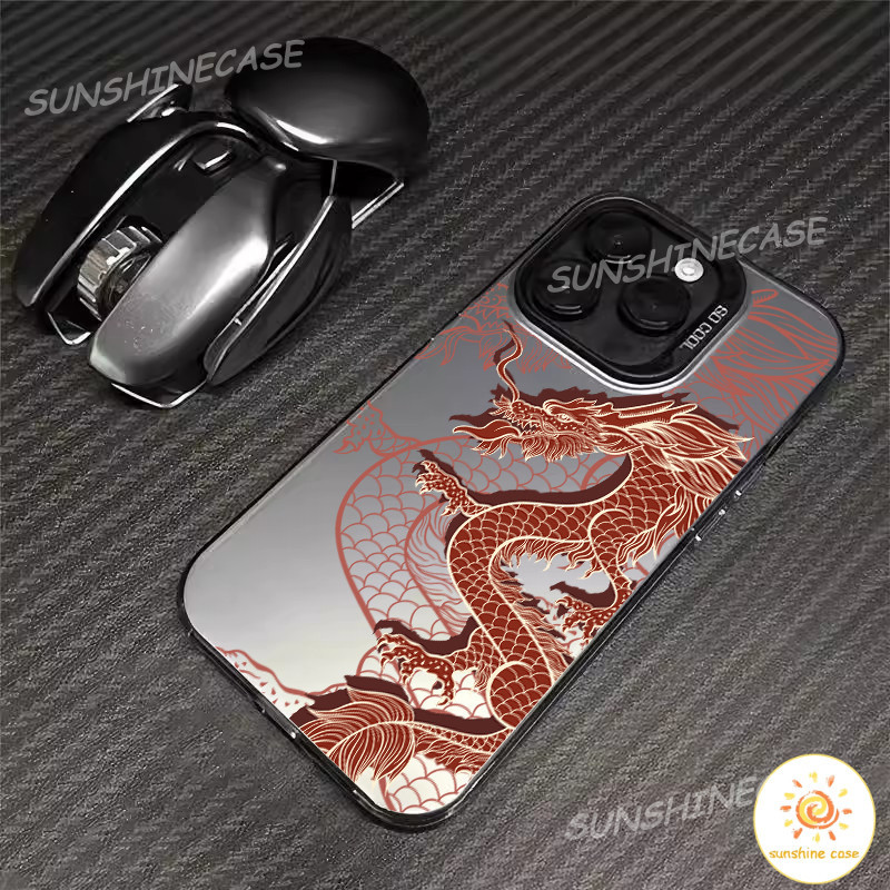 เคสโทรศัพท์มือถือกรอบโลหะมังกรตะวันออก ไอโฟน11 For iPhone12 13 14 15Pro MAX X XS XR 6 7 8Plus SE2020 เคสโทรศัพท์แอปเปิ้ล