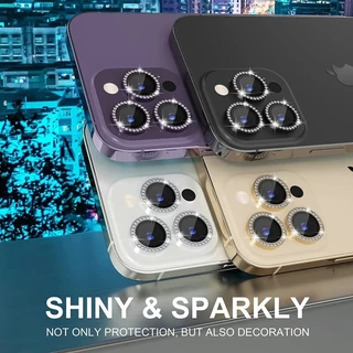 ตัวป้องกันเลนส์กล้องสําหรับ iPhone 16 Pro 15 14 Pro Max 13 12 17 11 13 Pro 14 Plus Glitter Diamond Rhinestone ฟิล์มเลนส์