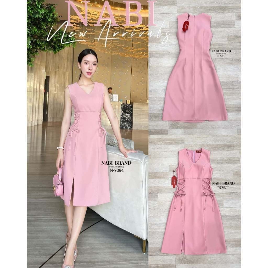 PD (พร้อมส่ง) Nabi&Mabel23 Dress แขนกุดคอวี ดีไซน์ผูกเชือกที่เอว 2 ข้าง  ร้านK.  PD.shop