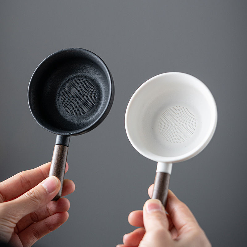 创意黑檀木手柄茶漏一体滤茶器茶叶过滤器陶瓷茶隔茶具茶道零配Creative ebony handle tea strainer with integrated tea strainer20250622