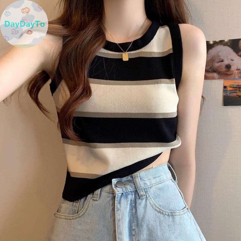 DayDayTo เสื้อกั๊กสตรีแบบ retro ลายรอบคอดีไซน์แขนกุด สำหรับวันหยุดและฤดูร้อน
