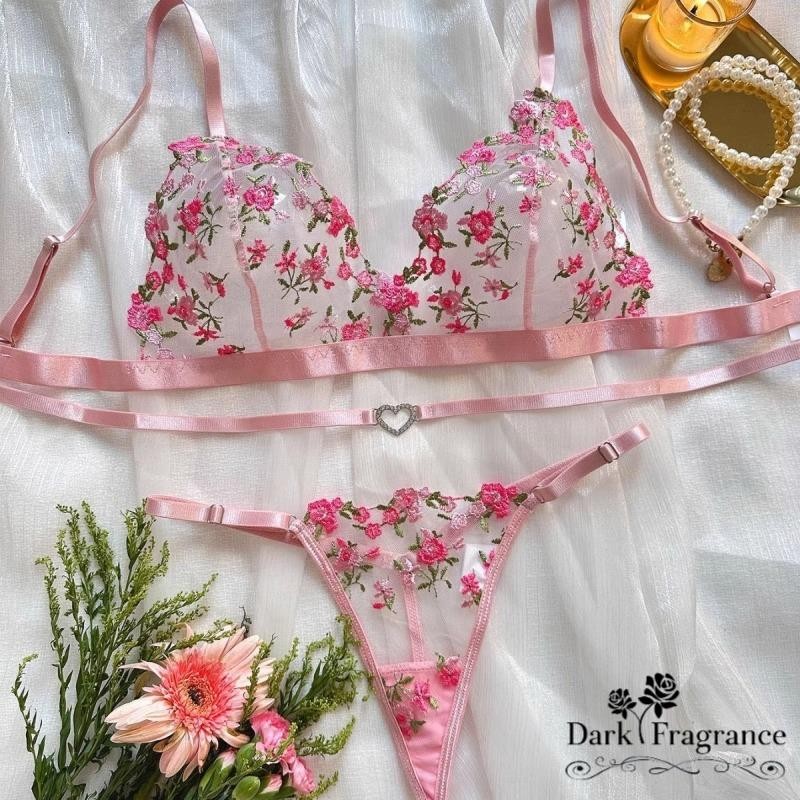 【DarkFangrance】พร้อมส่ง🚚🚚ชุดชั้นในสไตล์ยุโรปและอเมริกา ชุดชั้นในซีทรู 2 ชิ้น ลายดอกไม้ เนื้อผ้าซีทรู สวมใส่สบาย.