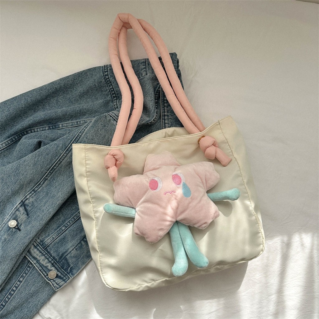 พร้อมจะส่ง กระเป๋าสะพายไหล่ กระเป๋าถือ ขนาดใหญ่ จุของได้เยอะ ลายการ์ตูนดาว สไตล์โลลิต้า สําหรับนักเร