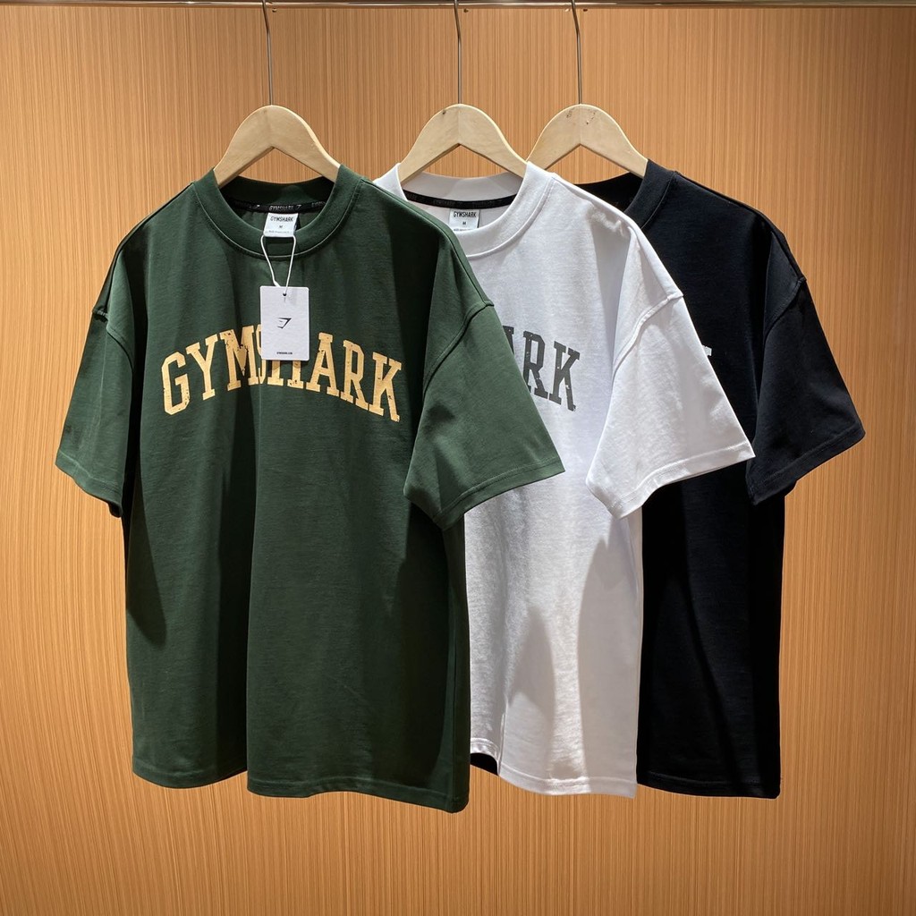 GYMDOY เสื้อเชิ้ตแขนสั้นผ้าฝ้ายแฟชั่นพิมพ์ลายฉลาม
