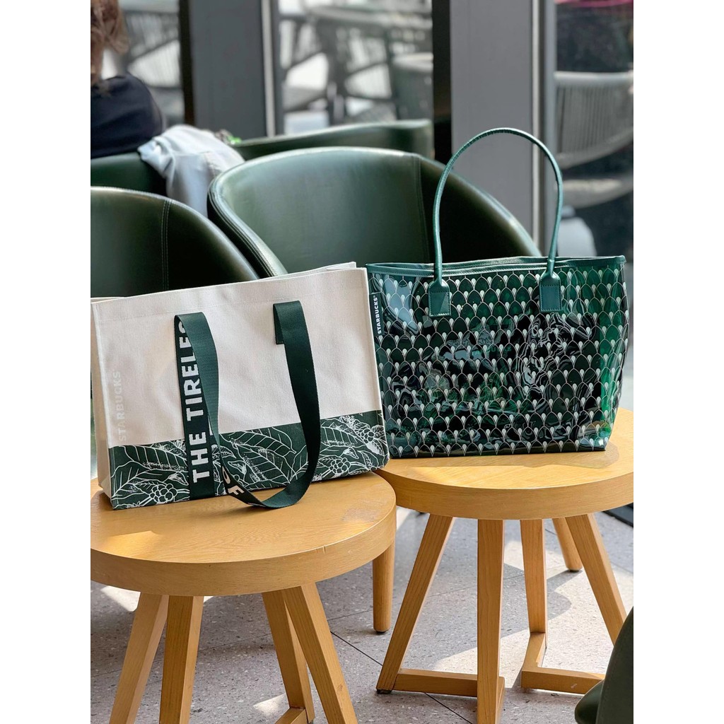 Starbucks Ice Still Ice Jelly Canvas Office School Commuter Travel Fitness Large-Capacity One-Shoulder Tote Bag