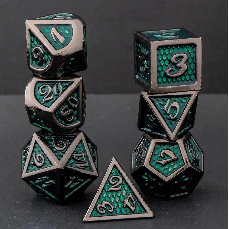7 Pcs DND D&D Metal Dungeon and Dragon Scales Dice Set, RPG Role D and D Playing Game Dice D20 D12 D