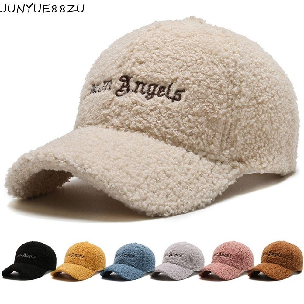 JUNYUE88ZU Lamb Fur Baseball Cap, Fuzzy Knit Winter Hat, Vintage Thick Korean Style Snapback Hat for