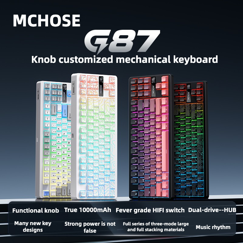 MCHOSE G87 ที่กําหนดเองคีย์บอร์ดปะเก็นโครงสร้างไร้สาย Tri-Mode คีย์บอร์ดเกมเกมสํานักงาน Contour line