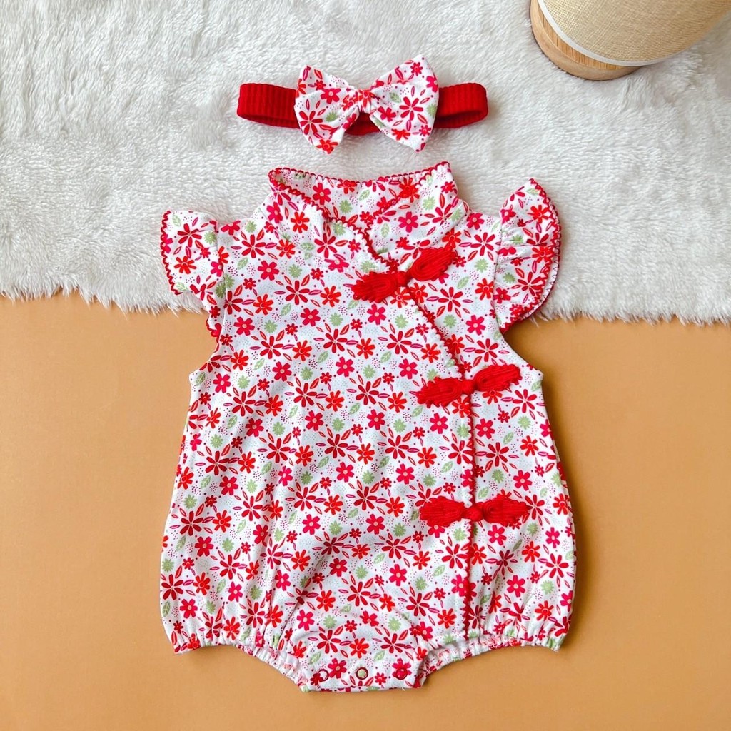 Baby Jacky (งานไทย) ชุดตรุษจีนบอดี้สูทเด็กอ่อน ชุดอาตี๋ ชุดอาหมวย มาพร้อมกับหมวก/โบว์ งานลูกสาว ผ้าคอตตอน น่ารัก - รูปที่ 2