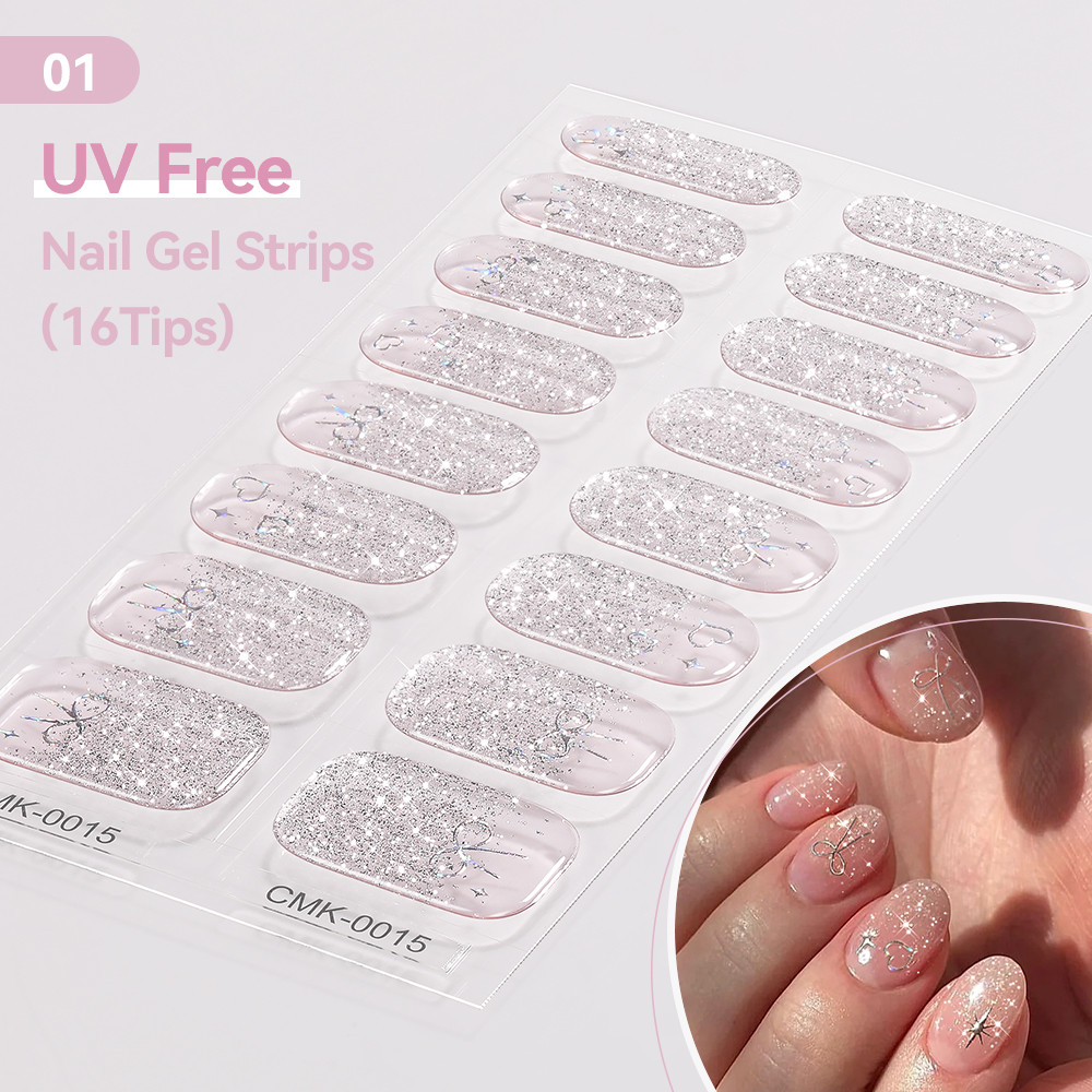 Ur SUGAR 16Tips เล็บเจลวาง ฟรีแถบเจลทาเล็บ 3D UV คลุมทั้งหมดสติกเกอร์สําหรับเล็บสติ๊กเกอร์สีสันสดใสสําหรับแต่งเล็บ