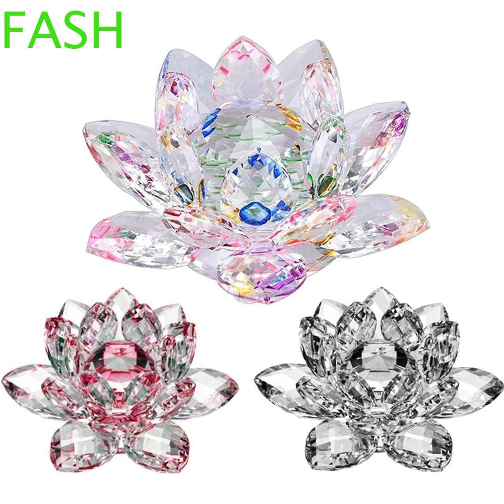 Fash คริสตัลดอกบัว, Hue Reflection 3 ฟุตคริสตัลดอกไม้Figurine, Elegant ทนทาน Anti-slip 3 ชั้นแก้ว Lotus Feng Shui Decor ตกแต่งบ้าน