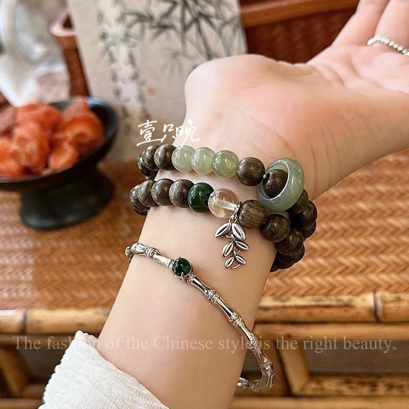 ไม้จันทน์ลูกปัดสร้อยข้อมือค้นหาความมั่งคั่งของผู้หญิง, สไตล์ชาติพันธุ์ย้อนยุคนิช, สร้อยข้อมือจี้ใบ