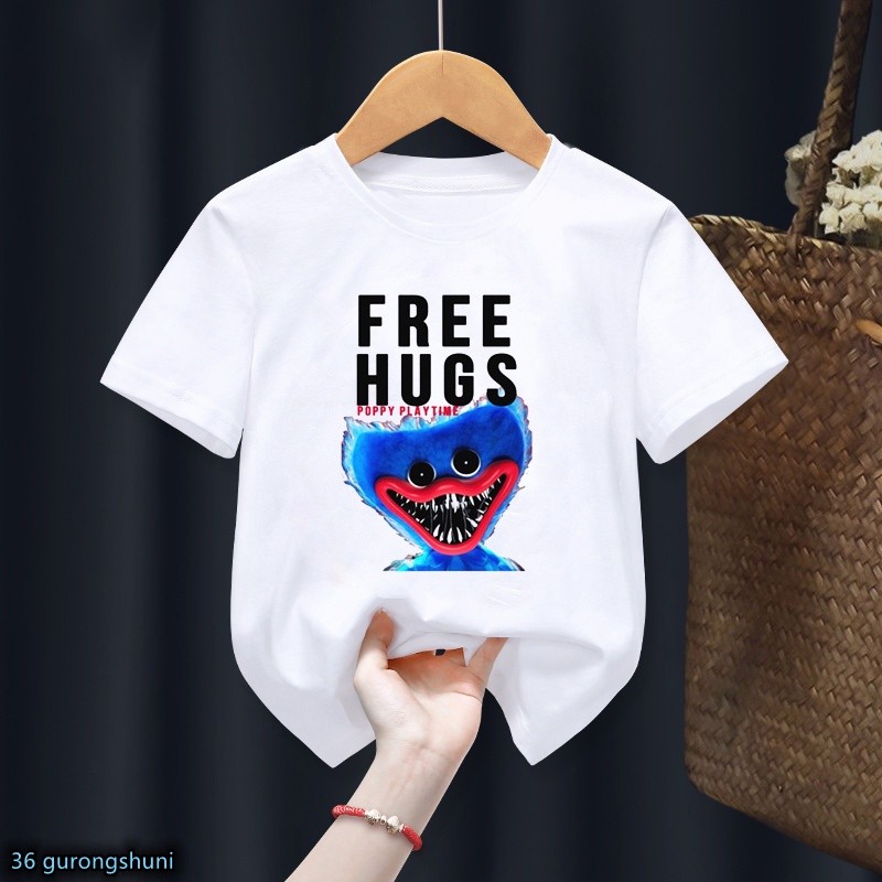 😆🙌 ใหม่กิน Amung-Us Huggy Wuggy T เสื้อสยองขวัญเกมของเล่นพิมพ์ Poppy Playtime เสื้อยืด Kawaii  100-150