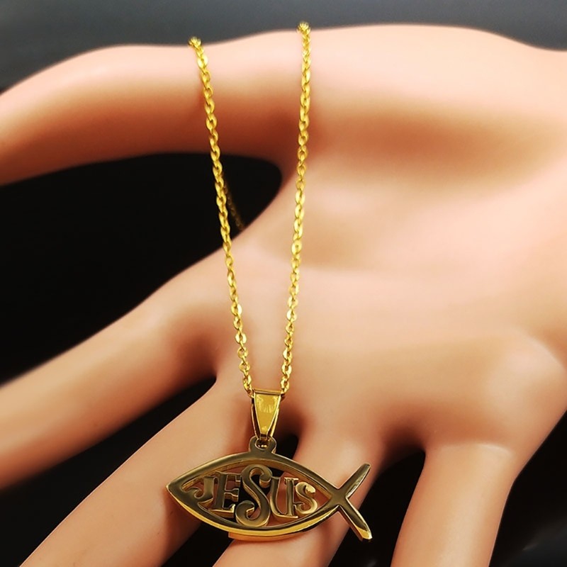 CH * คริสเตียนอิชธิสสร้อยคอปลา50เซนติเมตรสแตนเลสจี้เครื่องประดับปลาสัตว์จี้สร้อยคอเหมาะสําหรับBle