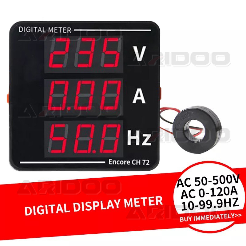 ดิจิตอล V+A+Hz เครื่องวัดแรงดันไฟฟ้า ดิจิตอลมิเตอร์ 1เฟส 220V 3เฟส 380Vดิจิตอล มิเตอร์ AC220V 380V AC50-500V