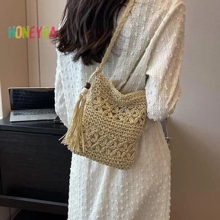 <Honeyba>ผู้หญิงMessengerกระเป๋าSelทอไหล่Crossbodyกระเป๋าสบายๆชายหาดฟางกระเป๋าผู้หญิงBolsa Feminina Nice