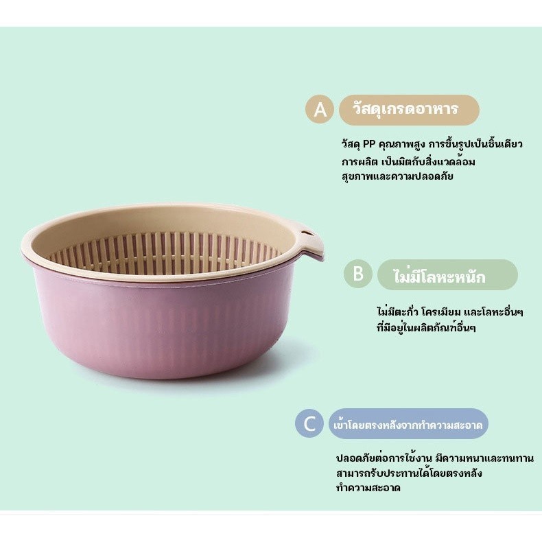 ชุดตระกร้ากรอง ตระกร้าล้างผัก กะละมังล้างผักผลไม้ 2in1 พร้อมตะกร้า 2 ชั้น 3 ขนาด - รูปที่ 5