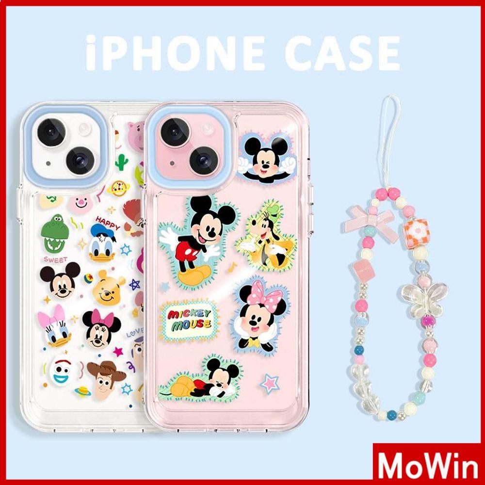 Mowin - เคสใสสำหรับ iPhone 16 Pro Max เคส TPU นิ่ม ชุบไฟฟ้า ปุ่มกันกระแทก ป้องกันกล้อง ตัวการ์ตูนน่ารัก พร้อมสร้อยข้อมือ รองรับ iPhone 15 14 13 12 11 XS XR 7 8 Plus