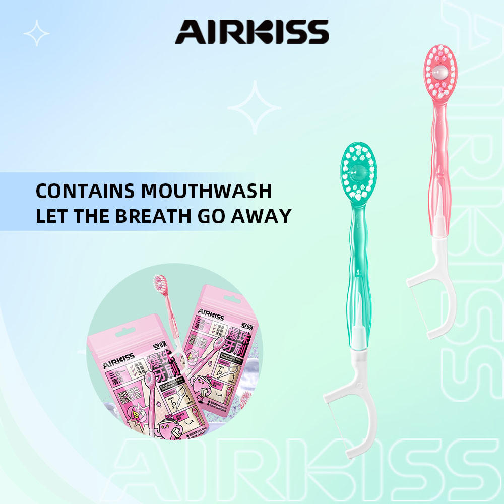 AIRKISS แปรงสีฟัน 3 in1 พร้อมยาสีฟัน เม็ดบีทน้ำยาบ้วนปาก พร้อม ไหมขัดไฟในแท่งเดียว รสมิ้นต์ 12 ชิ้น