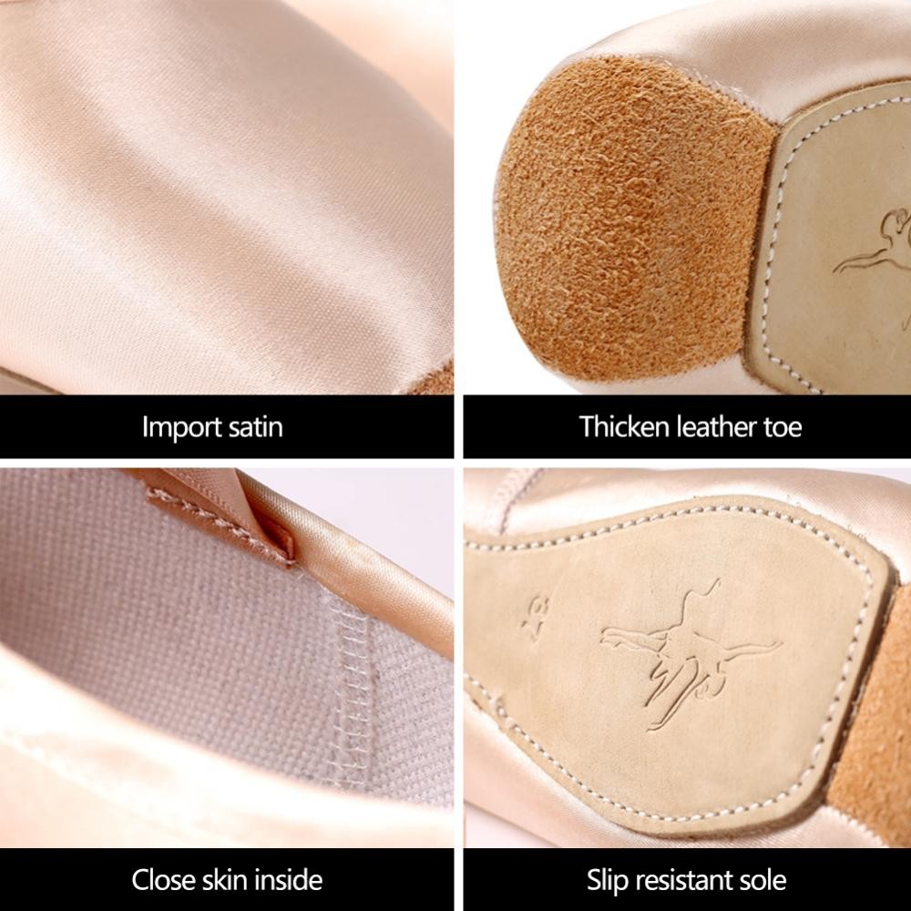 Feelfly Professional Ballet Pointe รองเท้าสาวสุภาพสตรีริบบิ้นบัลเล่ต์รองเท้าประสิทธิภาพรองเท้าฝึกรองเท้าเต้นรํา H5K1