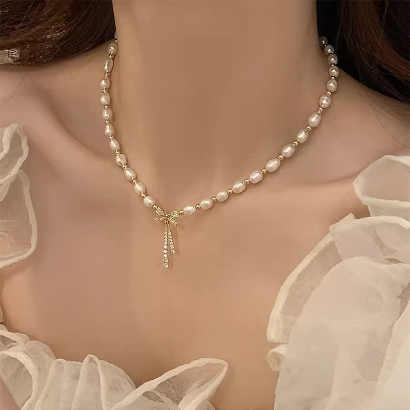 Colorfield สร้อยคอโบว์สร้อยคอความรู้สึกสูง สร้อยคอมุกสไตล์มัลติฟังก์ชั่น