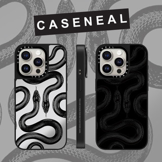 CASENEAL Black Snake King mirror Faceเคสโทรศัพท์สําหรับiPhone 16 Pro Max 15 Plus 14 ProMax 13 12Pro 11 โทรศัพท์กันกระแทกขอบนุ่มฮาร์ดป้องกันกรณี