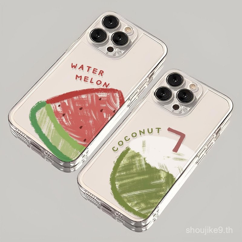ฤดูร้อนแตงโมมะพร้าวโปร่งใสเหมาะสําหรับเคสโทรศัพท์ iPhone เหมาะสําหรับ iPhone 16 Pro Max/15/14 Pro Ma