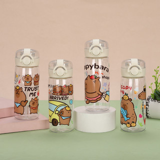 Capybara การ์ตูน 400ml ขวดน้ําความจุขนาดใหญ่แบบพกพากีฬาฟิตเนสถ้วยฟางถ้วยน้ําพลาสติกนักเรียน {TH}