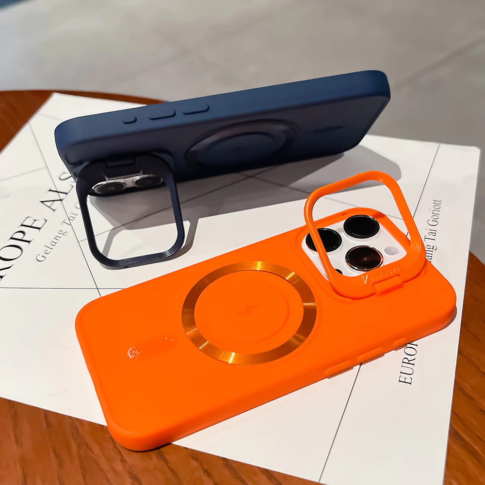 Magnetic เคสโทรศัพท์ For iPhone 11 16 17 13 15 14 12 Pro Max แก้วเลนส์ป้องกันขาตั้งแม่เหล็กกันกระแทกปลอกโปร่งใสสําหรับ