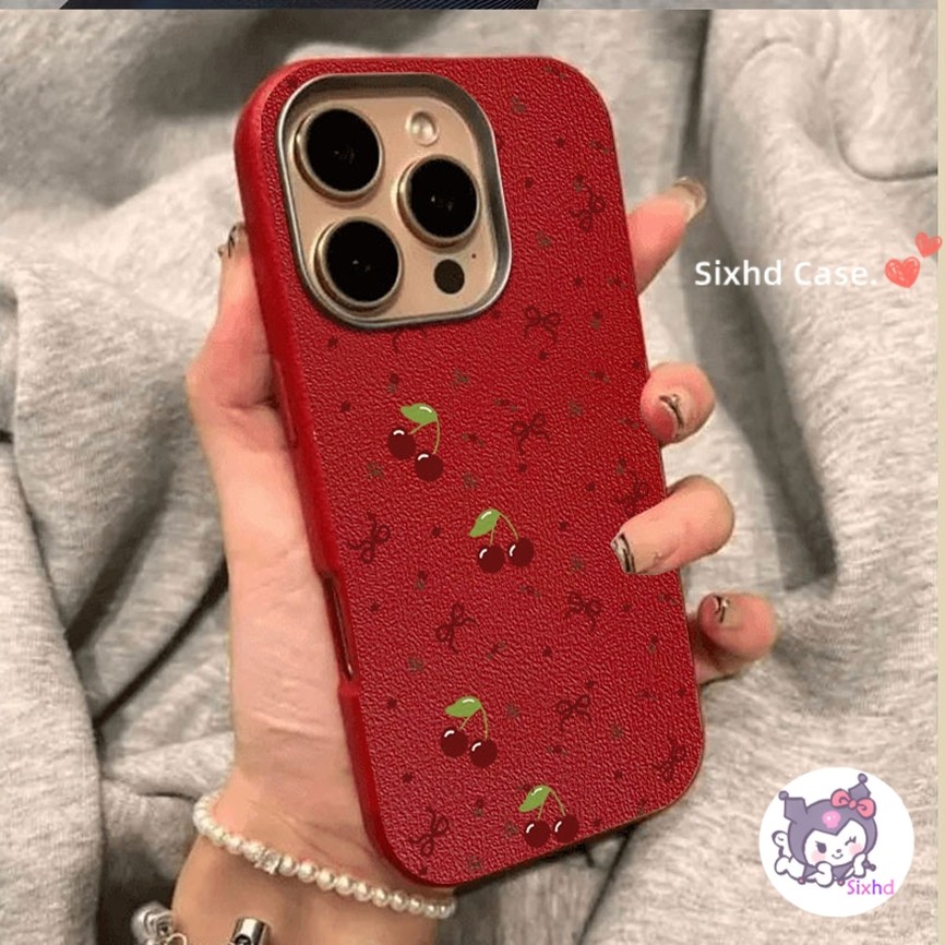 SAMSUNG น่ารักหวานเชอร์รี่หนังสําหรับSamsung S25 S21 Ultra S24FE S23FE S24Ultra S23 S22 S21 Plus Ultra A56 A36 A26 5Gเคสโทรศัพท์หรูหราผิวรู้สึกหนังเนื้อปกอ่อน