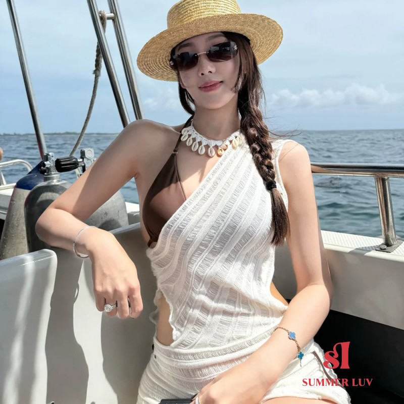 [SUMMER LUV] ชุดว่ายน้ำบิกินี่สามชิ้น สีเซ็กซี่ เสื้อถักลายสวยงาม ราคา ถูกที่สุด ดีลบีเคเค แกลเลอรีภาพที่ 5