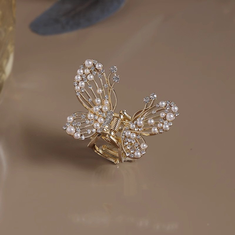 MAUROPOLI Rhinestone คลิปผีเสื้อสไตล์ฝรั่งเศส ขนาดเล็ก สำหรับติดผม สไตล์หรูหรา เหมาะกับทุกโอกาส เครื่องประดับผมผู้หญิง