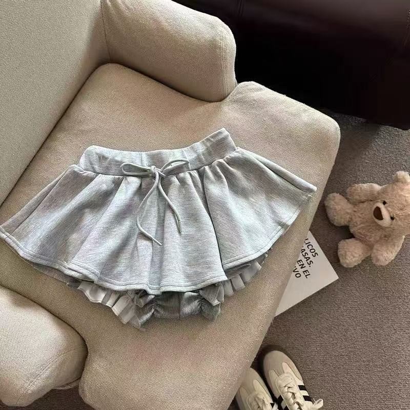 กระโปรงมินิเชือกรูดฤดูร้อนสำหรับผู้หญิง แบบ Flounce Hem A-Line Skort