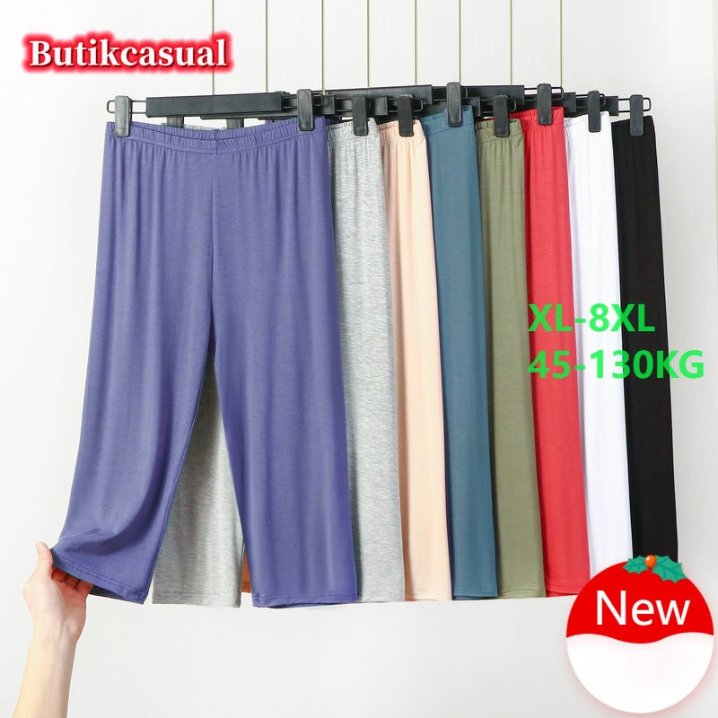 ผู้หญิง Modal Cotton Seventh Pant Plus Size Pant 2023 กางเกงขายาวความยืดหยุ่นสบายๆกางเกงธรรมดากางเกงหลวมชุดนอน
