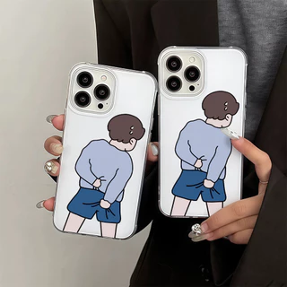 เคสมือถือ For iPhone 11 15 16 14 13 12 Pro Max X XS XR 13 12 Pro 15 16 Plus Case ลายคู่น่ารัก ครีม IMD แบบนิ่ม TPU เคส
