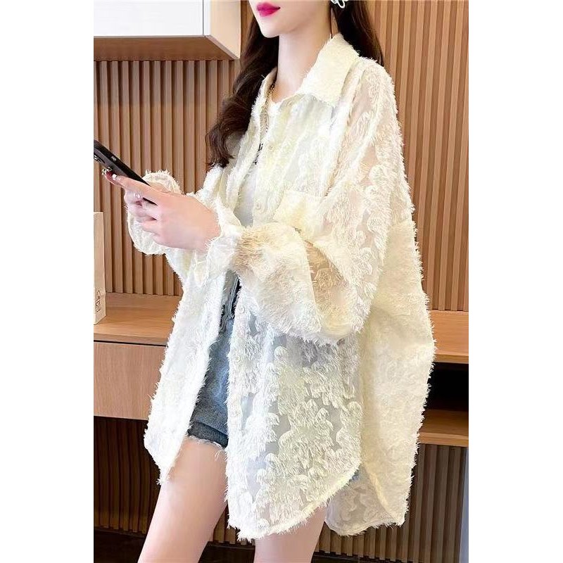 Xiaoxiangfeng ลูกไม้ครีมกันแดดเสื้อผ้าแจ็คเก็ตผู้หญิงฤดูใบไม้ผลิฤดูร้อน 2025 Anti-Ultraviolet Design Niche เสื้อสเวตเตอร์ถักบาง TFLN