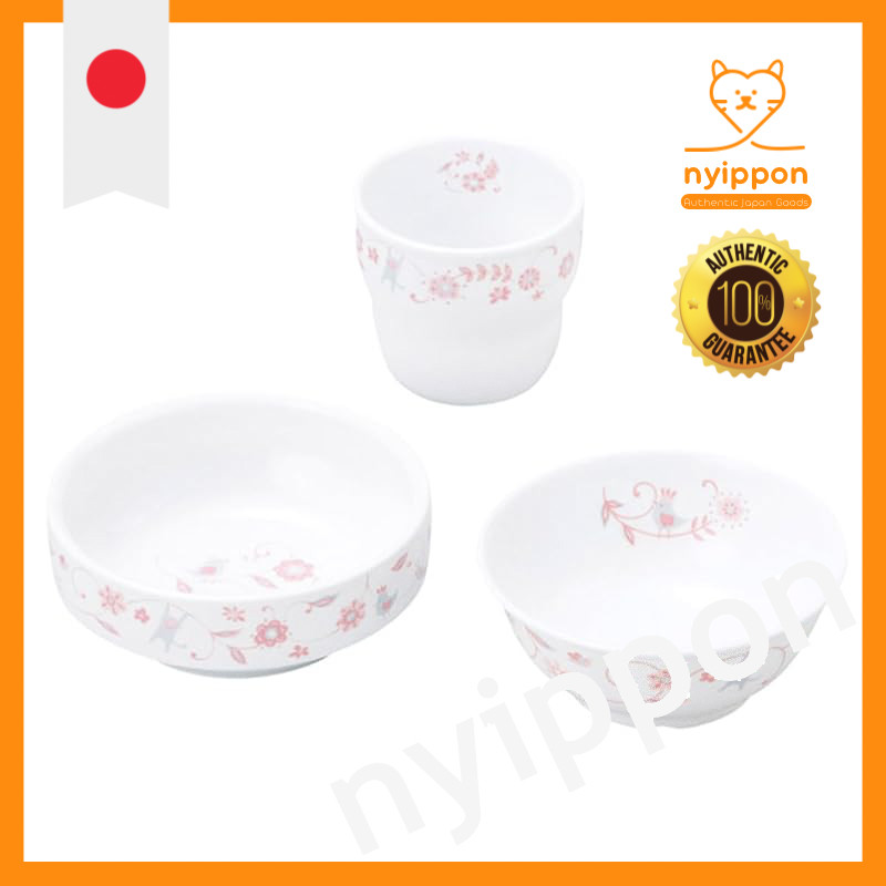 OGISO Sarasa Strong Porcelain 3-Piece Tableware Set (Dishwasher & Microwave Safe) - Sarasa Pink S / 