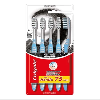 Colgate คอลเกต สลิมซอฟท์ อิน บีทวีน คลีน ชาร์โคล แพ็ค 5 ด้าม, 3 ด้าม คละสีขนแปรงปลายเรียวนุ่ม